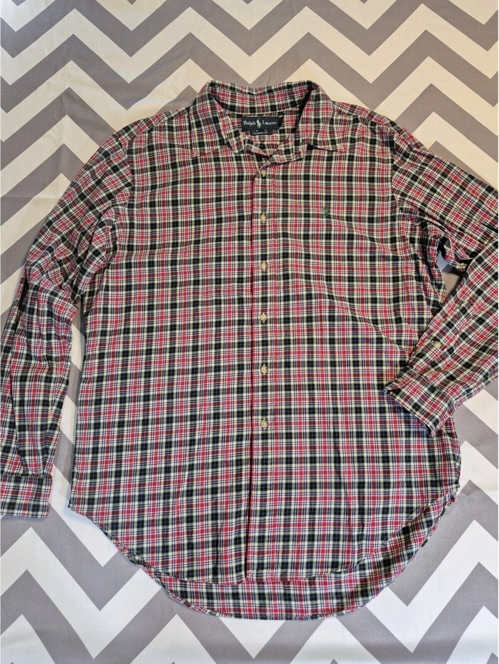 Ralph Lauren Polo Plad Button Up Shirt Men's Large Red Green Multi Long Sleeve